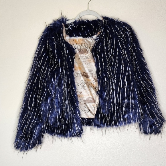 Raga Dark Blue and White Faux Fur Jacket S - Picture 3 of 6
